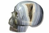 Polished Banded Agate Skull with Quartz Crystal Pocket #148113-3